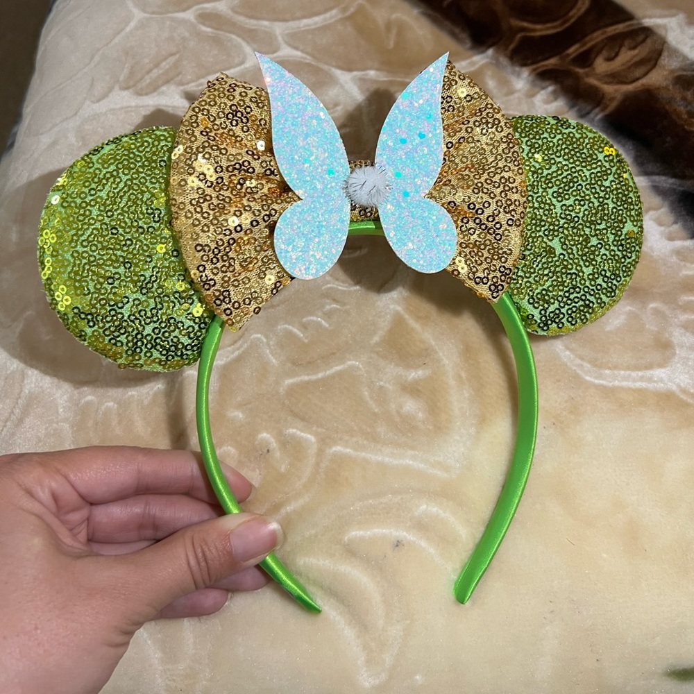 Green and Gold Sequin Minnie Mouse Ears Headband